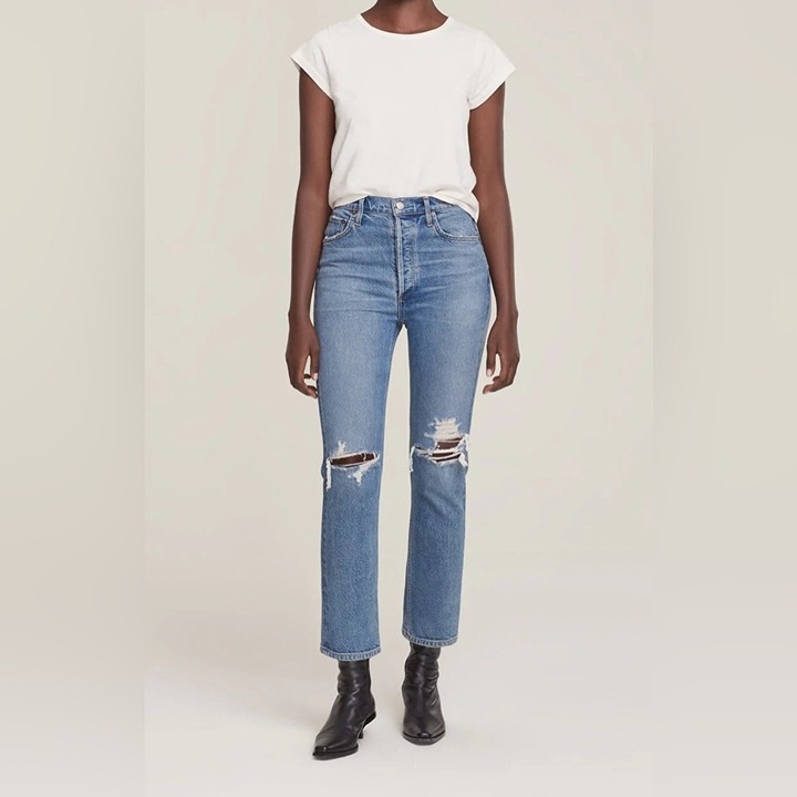 Agolde Denim Women’s Riley High Rise Distressed Straight Crop Jeans Whiplash 30