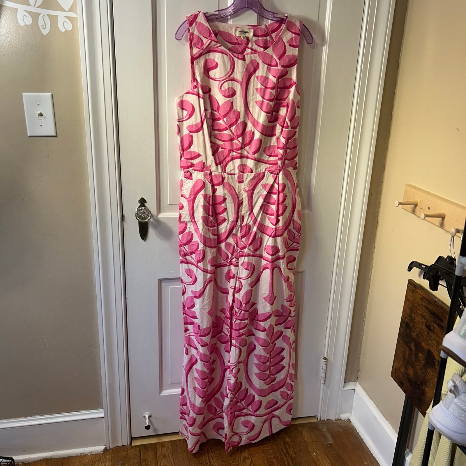 Anthropologie Porridge Rosy Cut-Out Floral Paisley Pink White Jumpsuit Sz 12.
