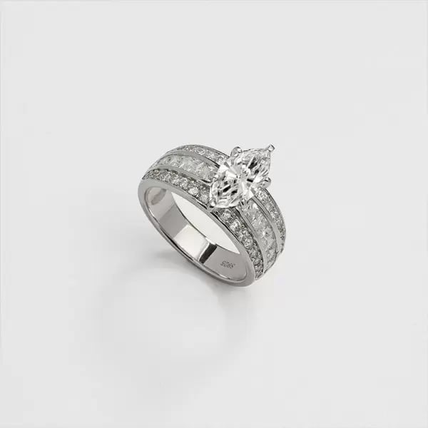 NWT-Marquise Cut with Princess and Round Moissanite Engagement Ring.