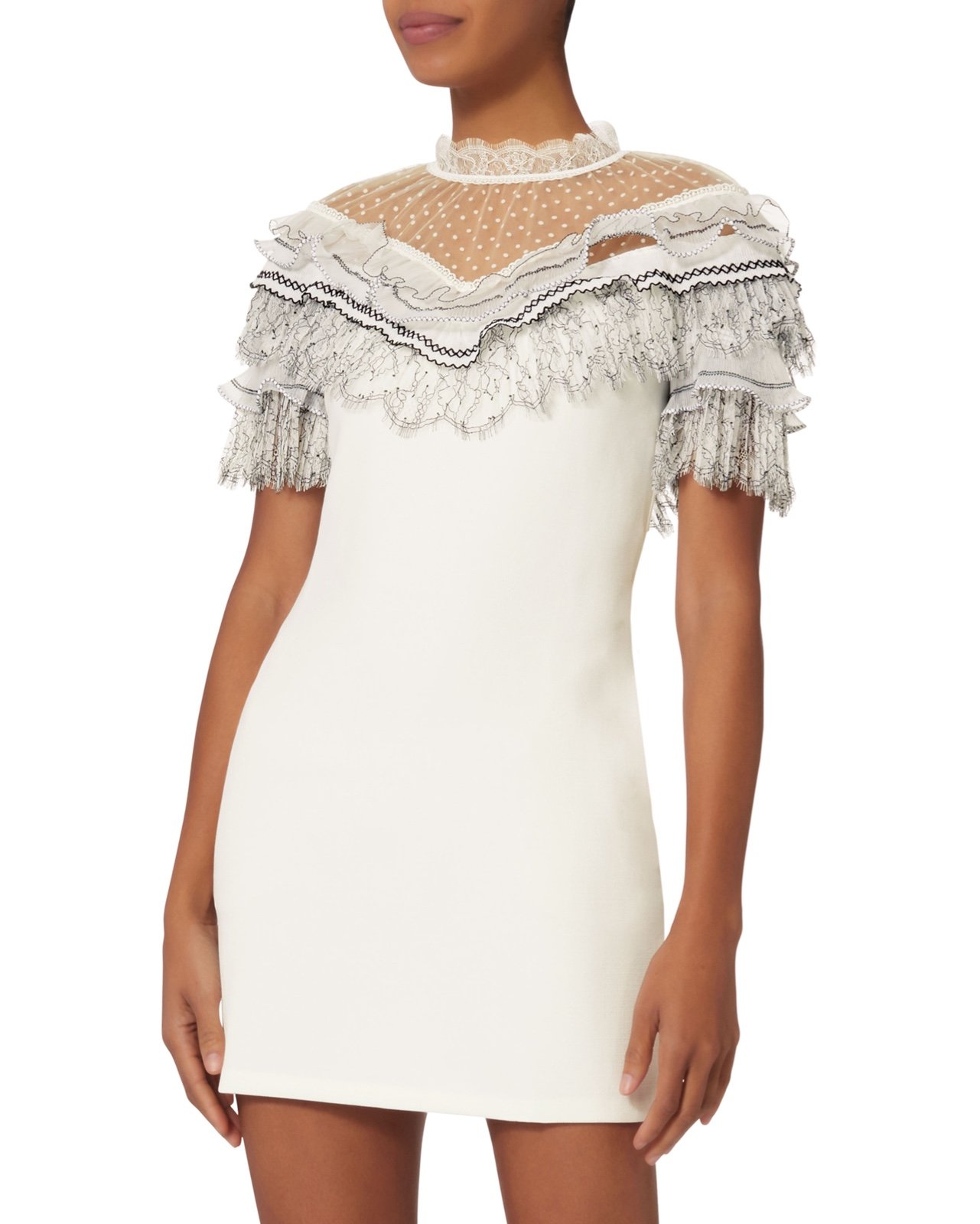 PLEATED LACE TRIM MINI-DRESS from self portrait