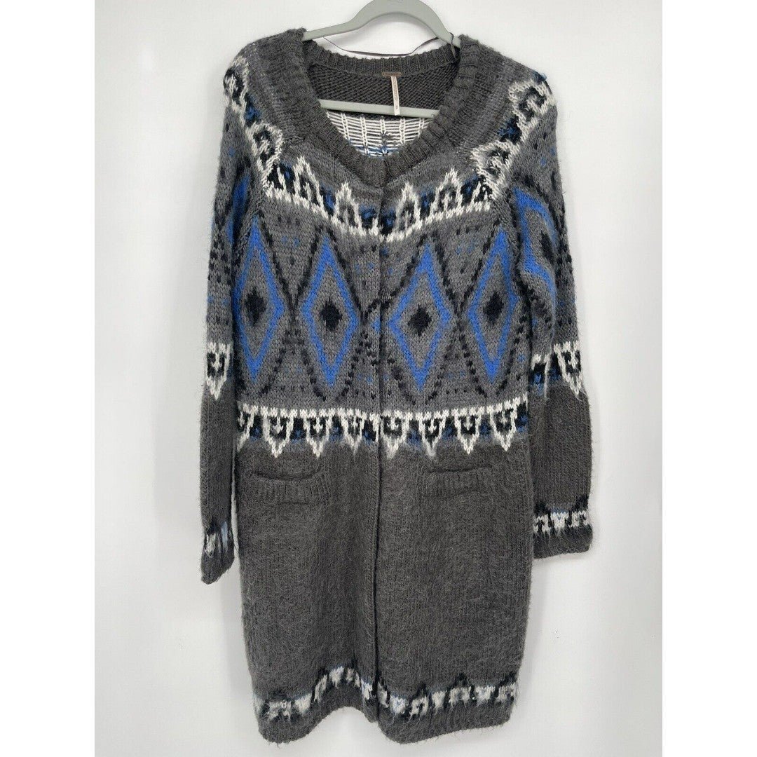 Free People mohair blend long cardigan coat Size Small Gray