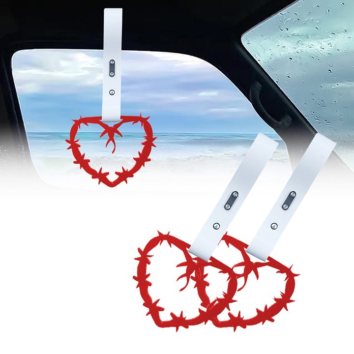 NEW 2PCS BARBED WIRE RED JDM TSURIKAWA RING WHITE Handle Strap Drift Charm