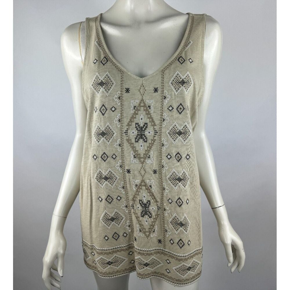 J Jill Embroidered Tank Top Women L NWT Sleeveless Stretch Cotton Tunic Beige