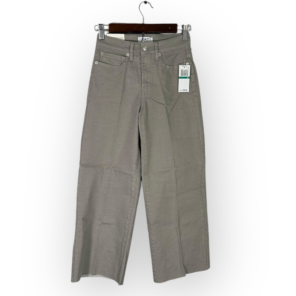 OAT High-Rise Wide Leg Crop Jeans Women's 24 Gray Raw Hem Cotton Spandex NWT