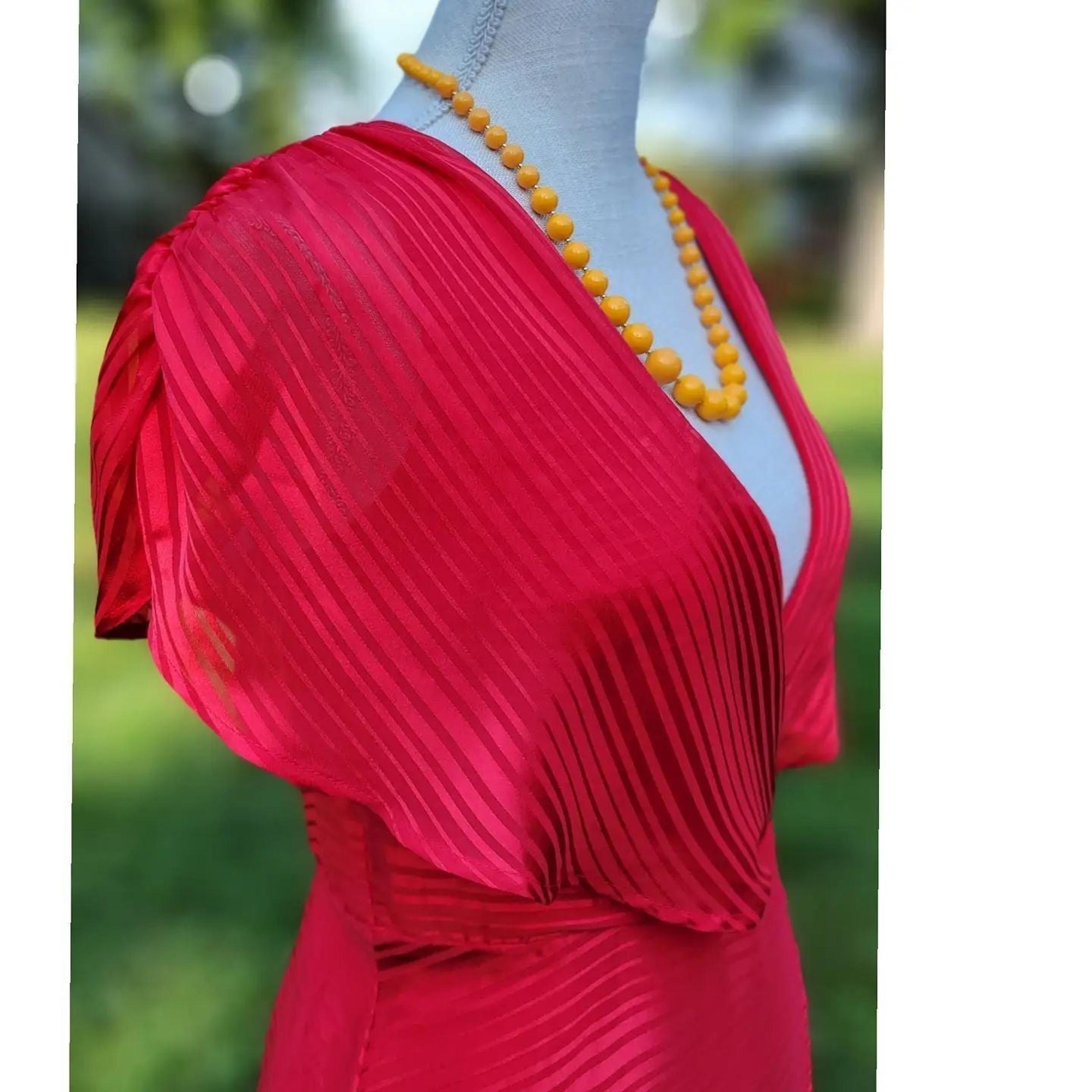 Red Striped Satin High/Low Midi Lenita Lulu Dress