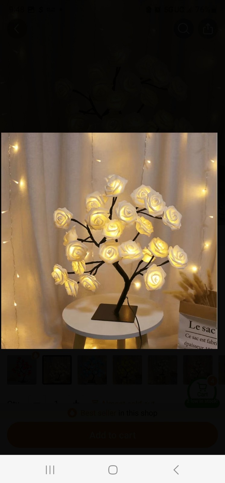 1pc LED Rose Flower Table Lamp, Valentine Tree Fairy Lights 24LED Rose Flower Tr