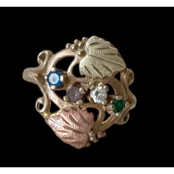 Vintage Rose Gold 4 Gemstone Ring 5.75
