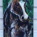 Artwork sintétic and wood/ green horse