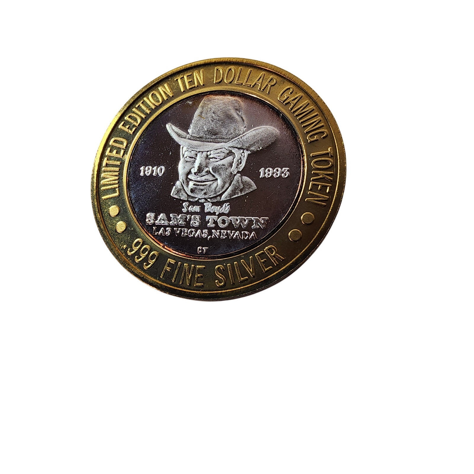 SAM'S TOWN Limited Edition Ten Dollar Gaming Token .999 Fine Silver Coin