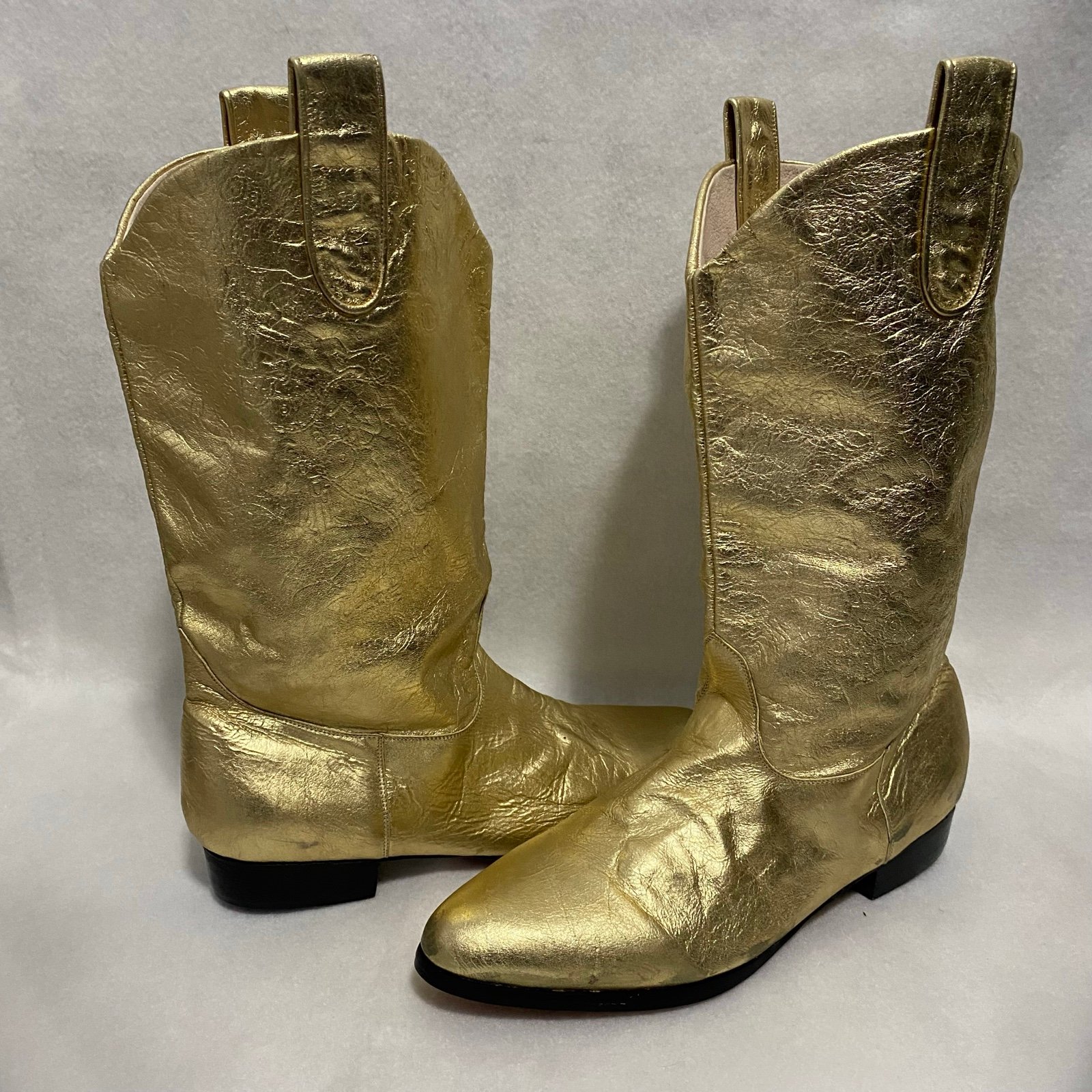 Vintage 80s Steve Fleming Deadstock Gold Disco Cowgirl Western Slouchy Boots