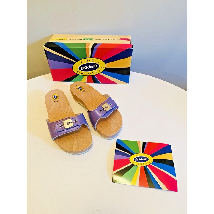 Dr Scholls Women Size 6 Wood Exercise Clog Sandal Purple Leather Slide Shoe New