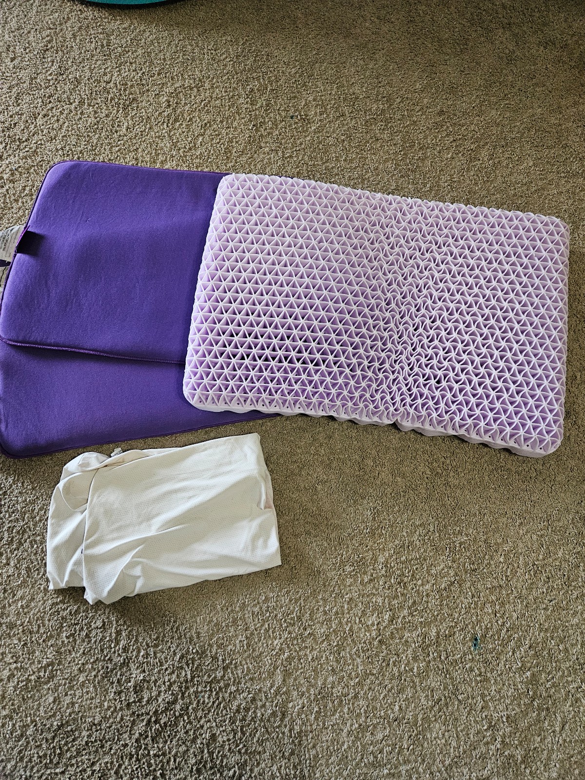 Purple bed pillow for neck support