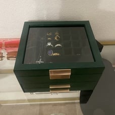 New Jewelry Box with Glass Lid, 3-Layer Jewelry Organizer, 2 Drawers.