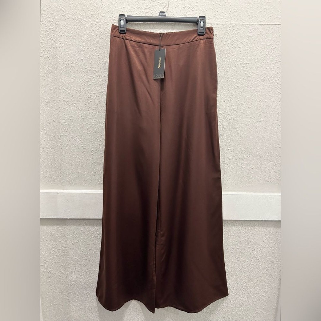 Shinestar Brown Satin Wide Leg Pants Size M NWT