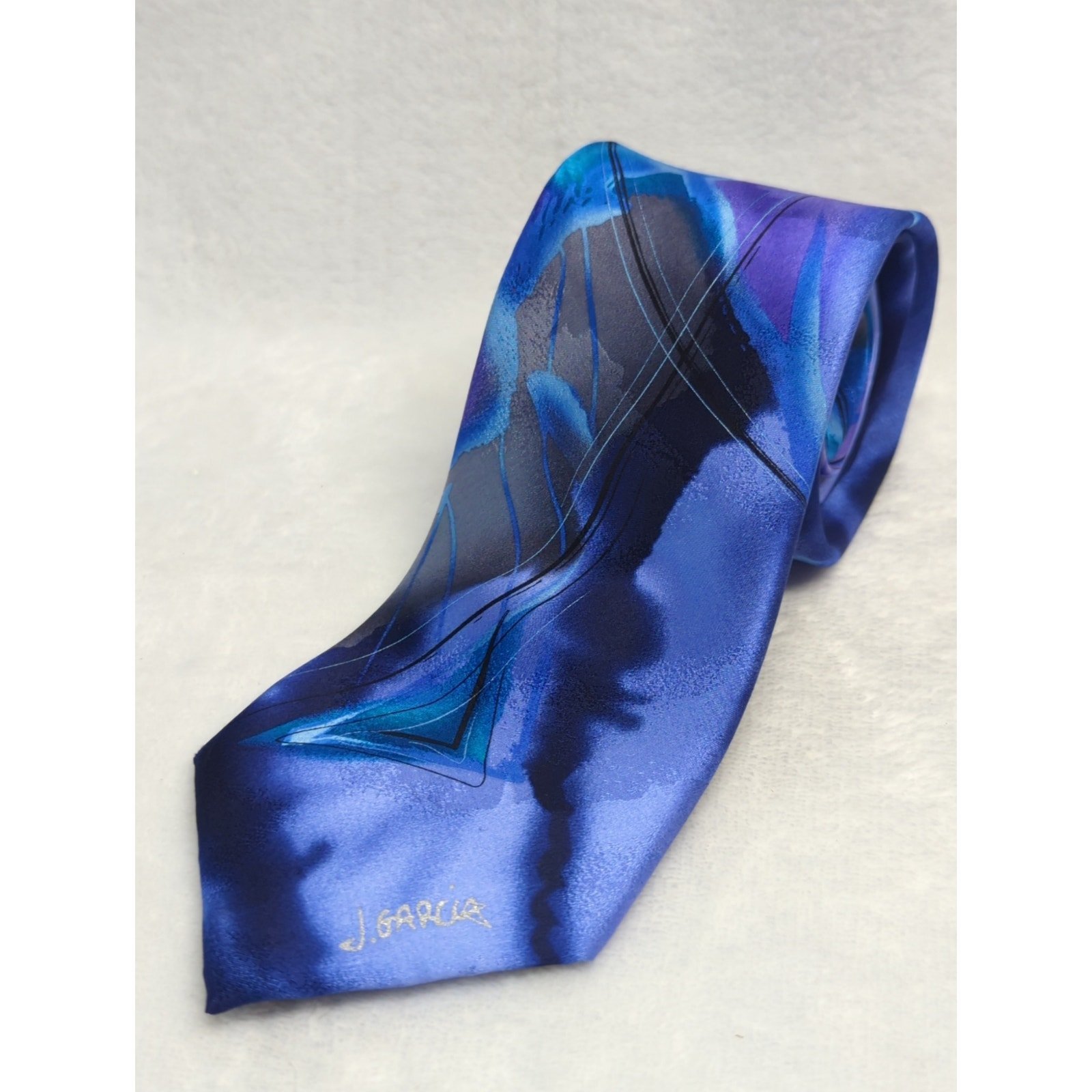 J. Garcia Neck Tie Abstract Brush Strokes Blue Jerry Garcia Swirl Work Office