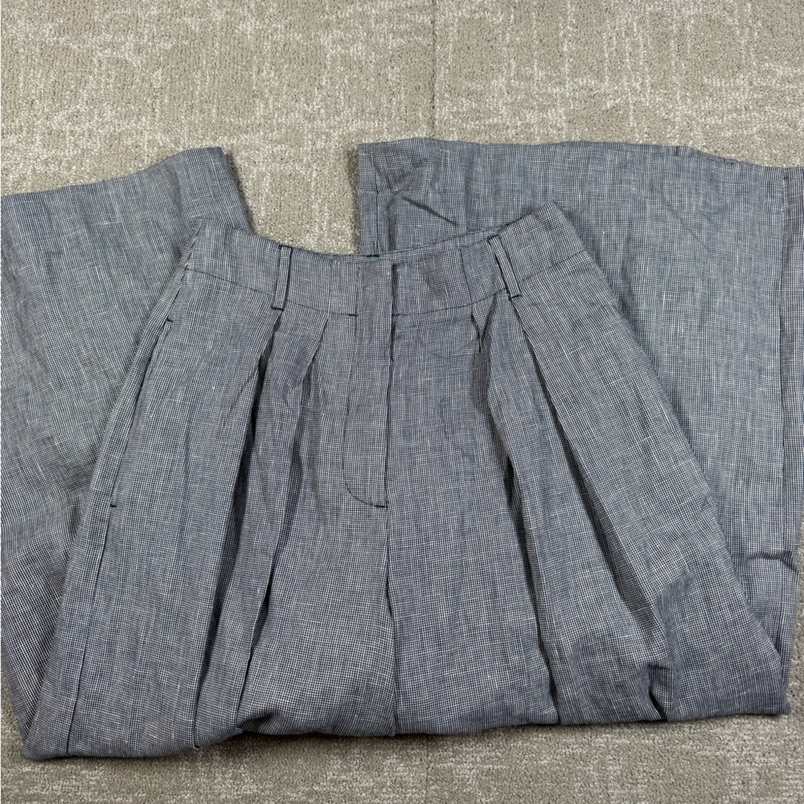 Max Mara Cotton Linen Ultra Wide leg Pleated Cropped Trouser Boho Pant Size 6