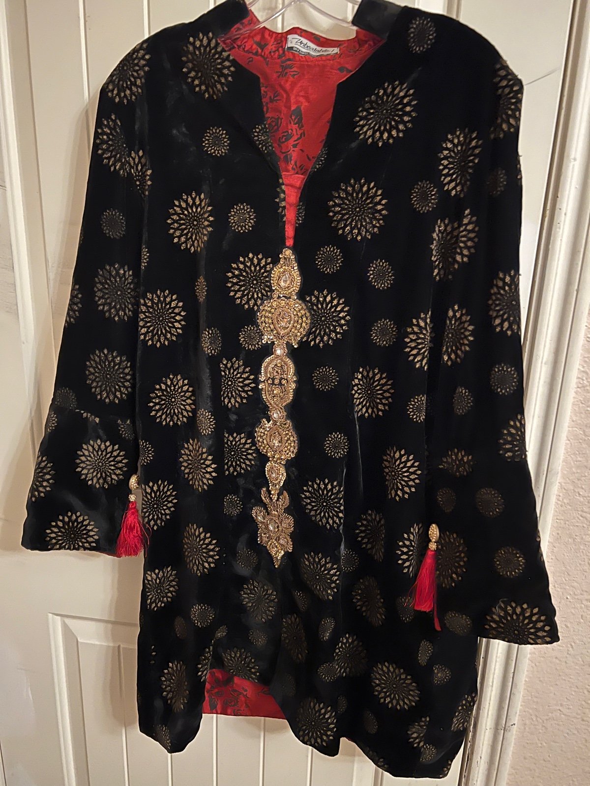 Velvet embroided fancy shirt with block print