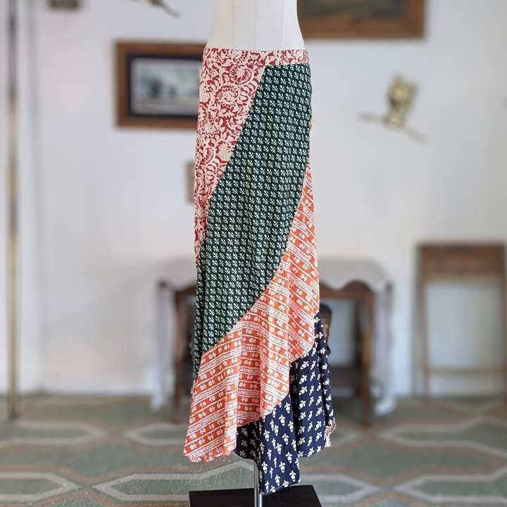 Free People 100% Cotton Patchwork Maxi Skirt - Eclectic Bohemian Style