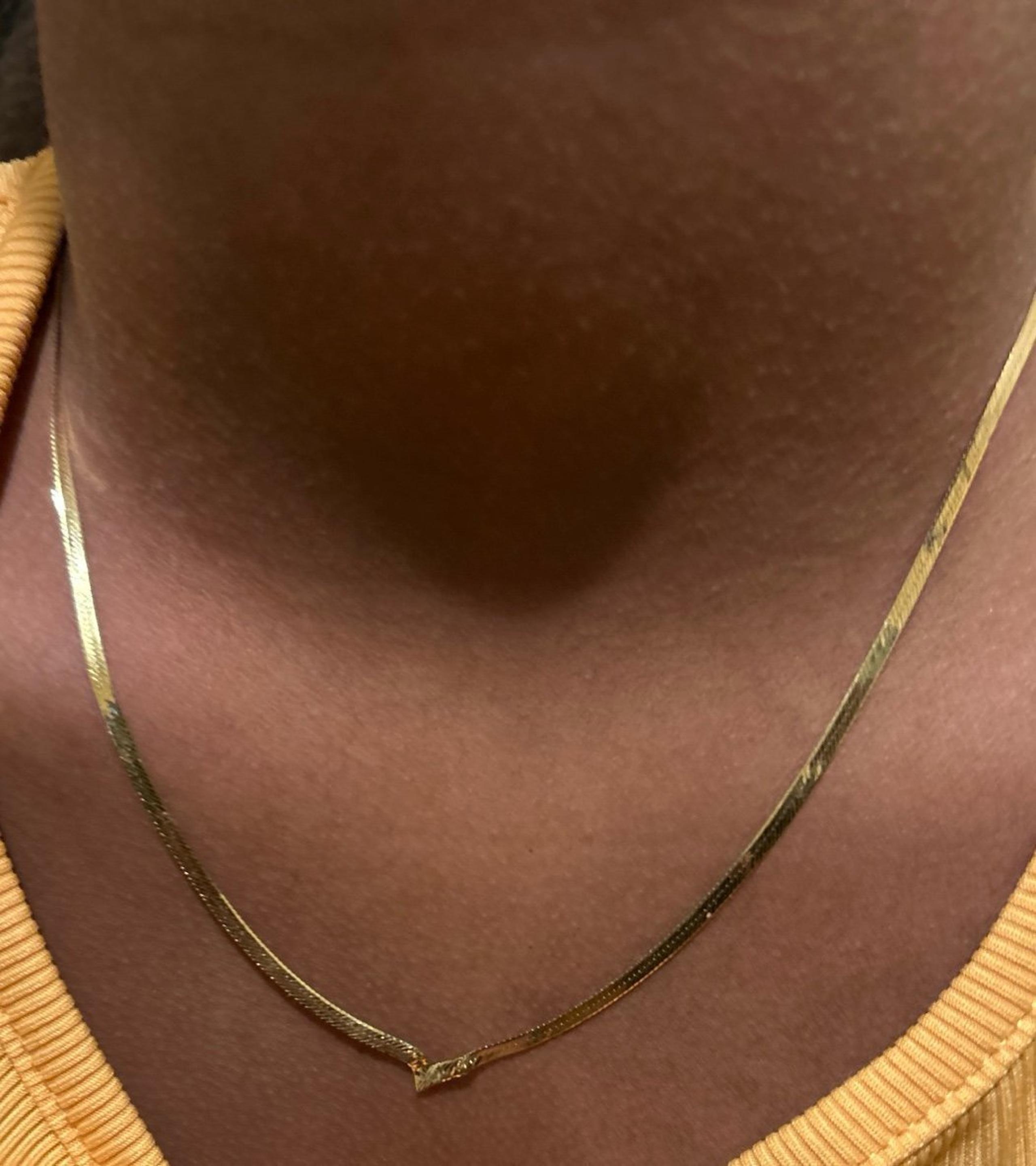 Dainty 14K Yellow Gold Chevron (V Shaped) Herringbone Chain Necklace