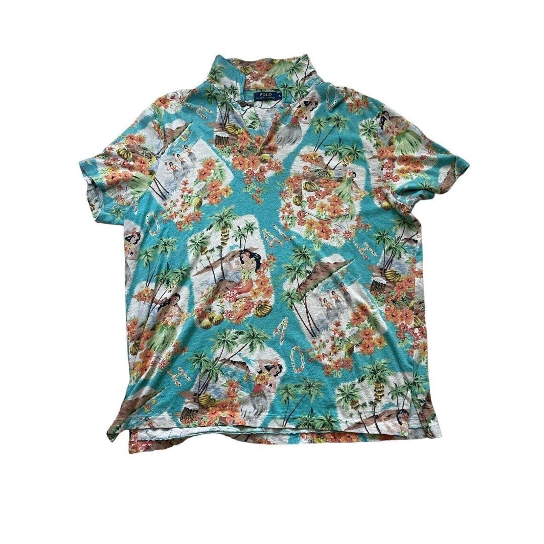 Vintage Polo Ralph Lauren Aloha Hula Girl Hawaiian Pocket Polo Shirt Sz XL