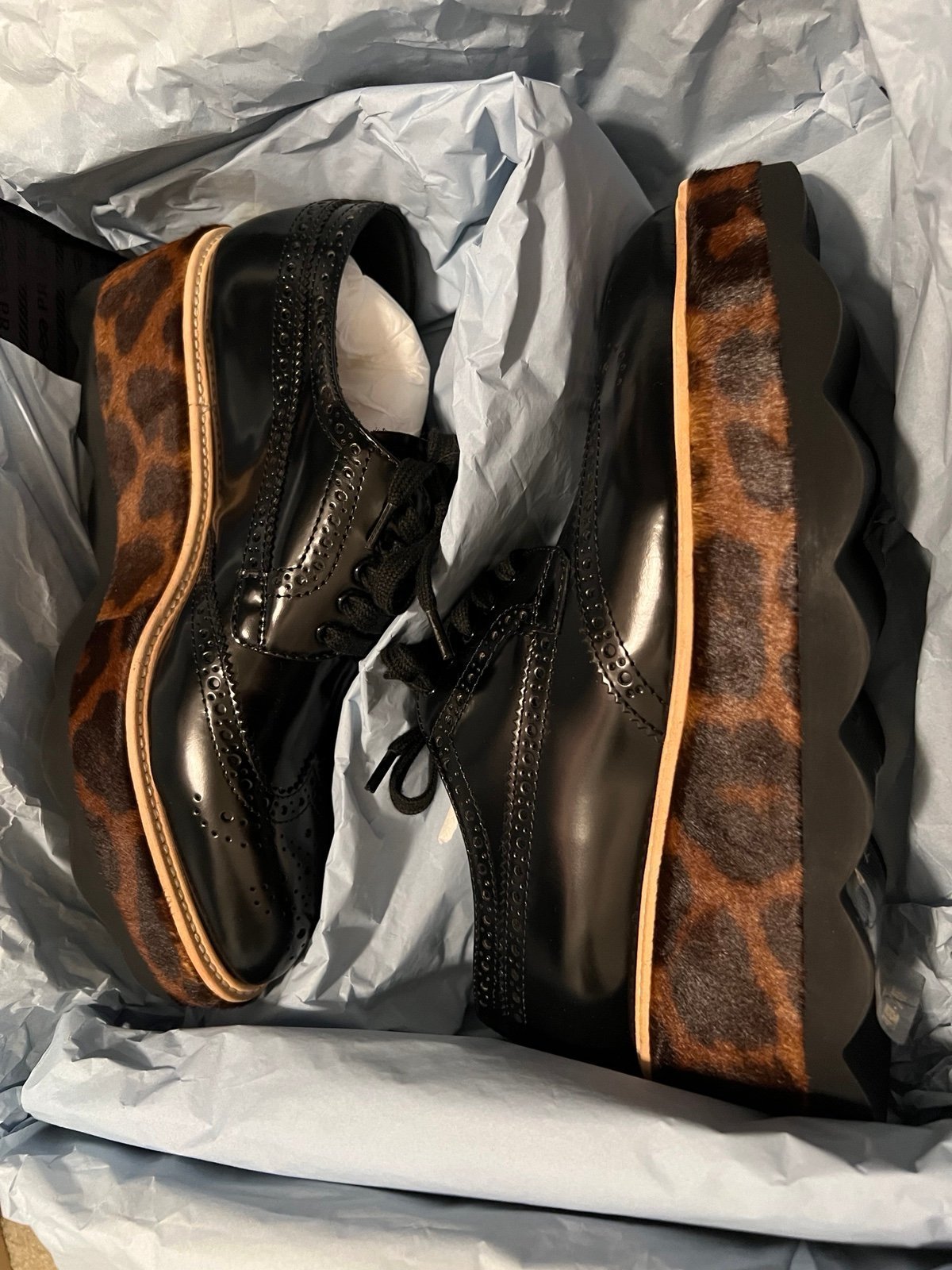 PRADA Leopard Sole Wingtips BLACK Size FR37 MSRP 1100