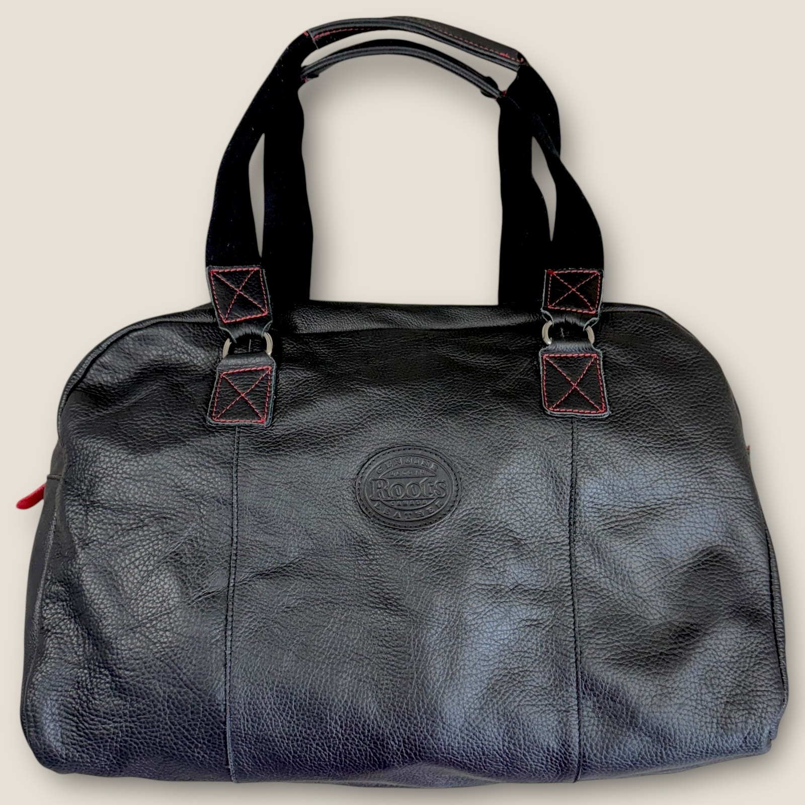 Roots Vintage Genuine Leather Tote Duffle Travel Bag Overnight Carry On 19X13