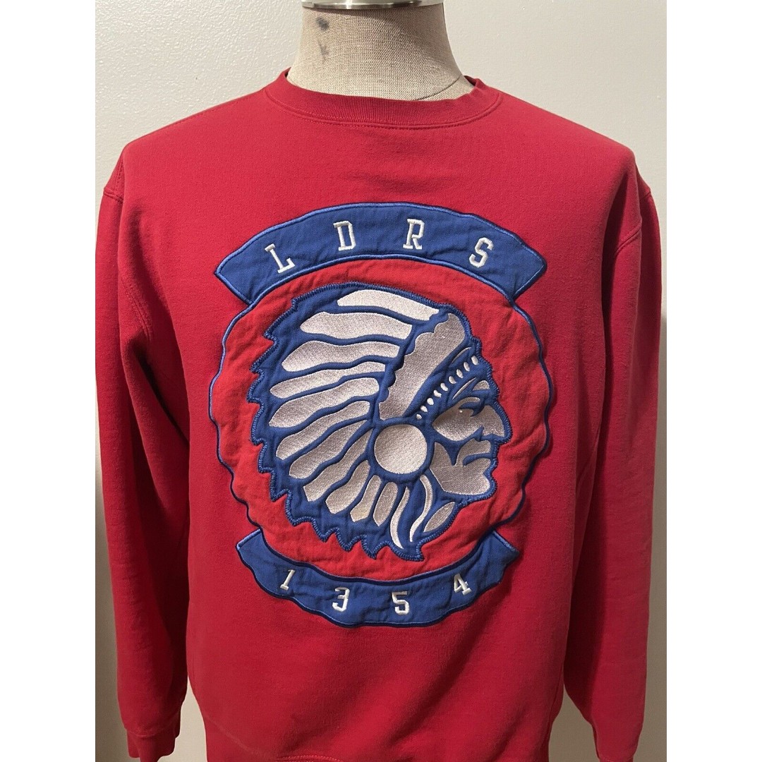 LDRS 1354 Red Indian Head Pullover Sweater Logo Long Sleeve Size Large