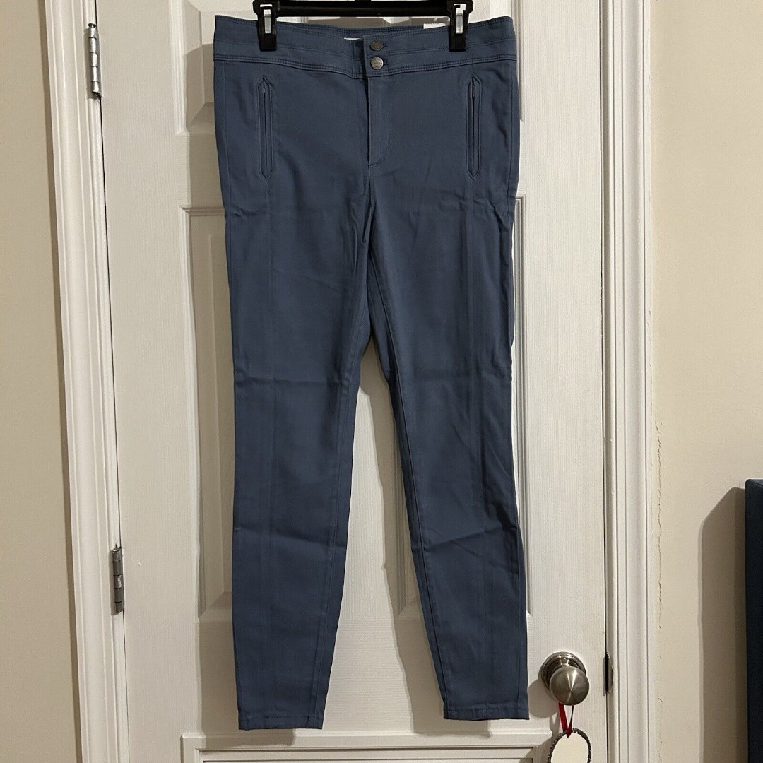 Loft Slate Blue High Waist Zip Pocket Skinny Leg Pants Sateen Leggings Womens 29