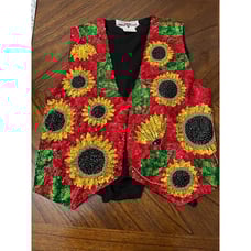 Vintage Bali Gem Sunflower Sequined Beaded Vest Costume Mardigra Summer Sz Small