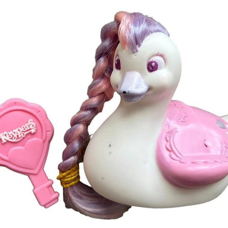 Vintage Tonka Keypers Baby Belle Swan Rubber Toy Figurine Pink Purple Hair 1980s
