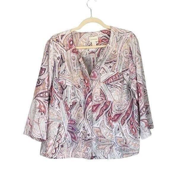 B7 Chico's Watercolor Paisley Print Jacket Full Zip Lightweight