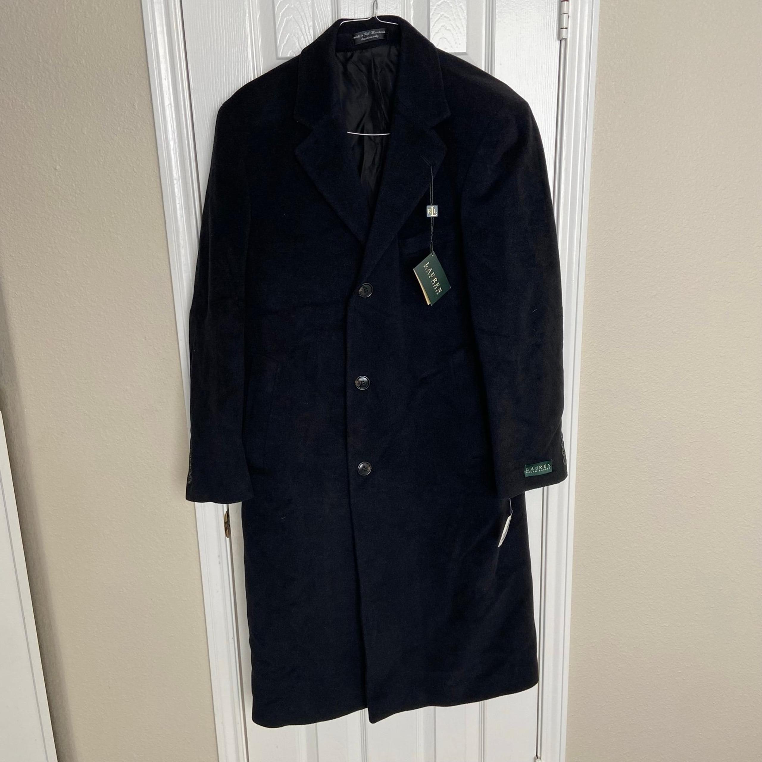 Vintage LAUREN Ralph Lauren Men's CASHMERE WOOL Blend Coat 40R Black NWT $450
