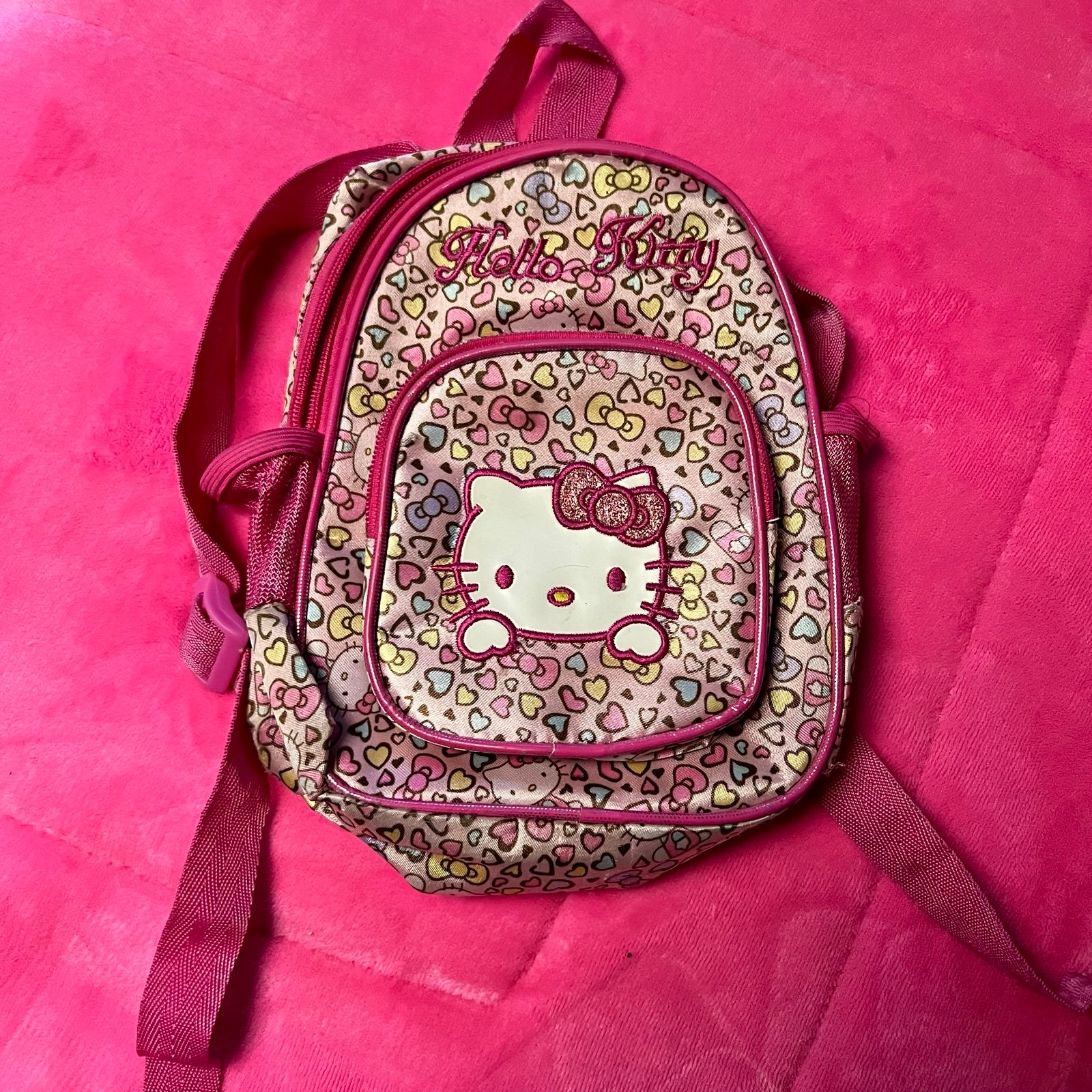 Hello Kitty Mini Backpack Pink Heart Bow Print Small Purse
