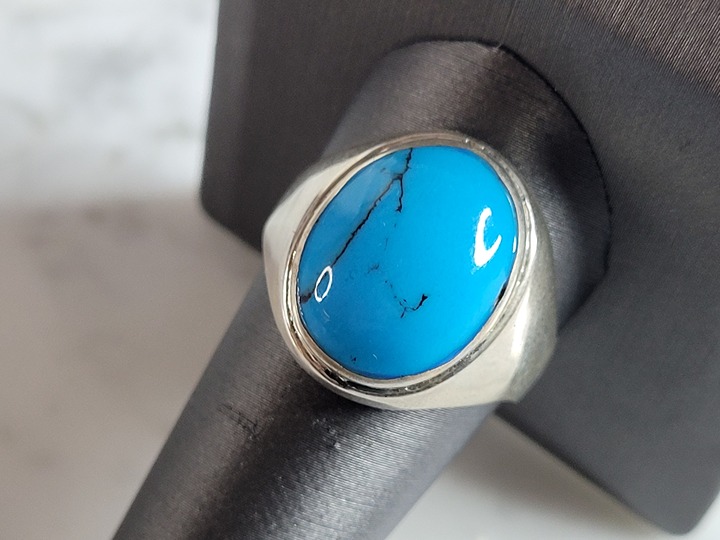 Mens Vintage Estate Sterling Silver Turquoise Modernist Ring 6.8g E2792