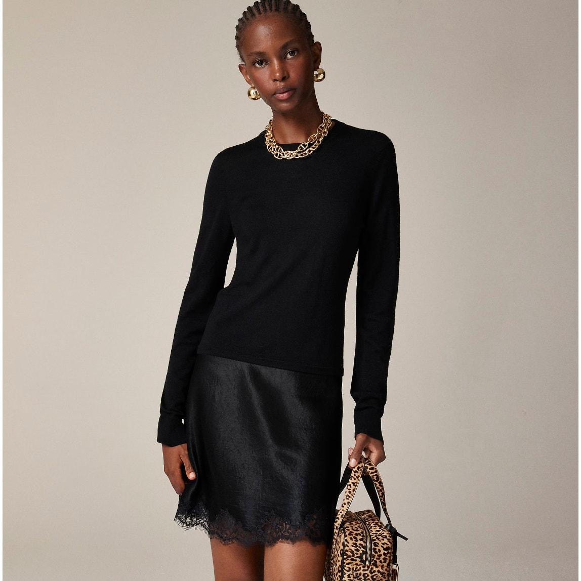 J. Crew Carolyn Fitted Crewneck Sweater Merino Wool Preppy Classic Black XS NWT
