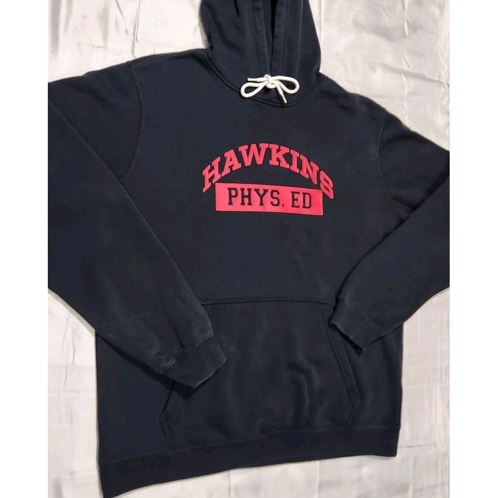 Nike X Stranger Things Hoodie Men L Hawkins Phys Ed Athleisure Spellout Black