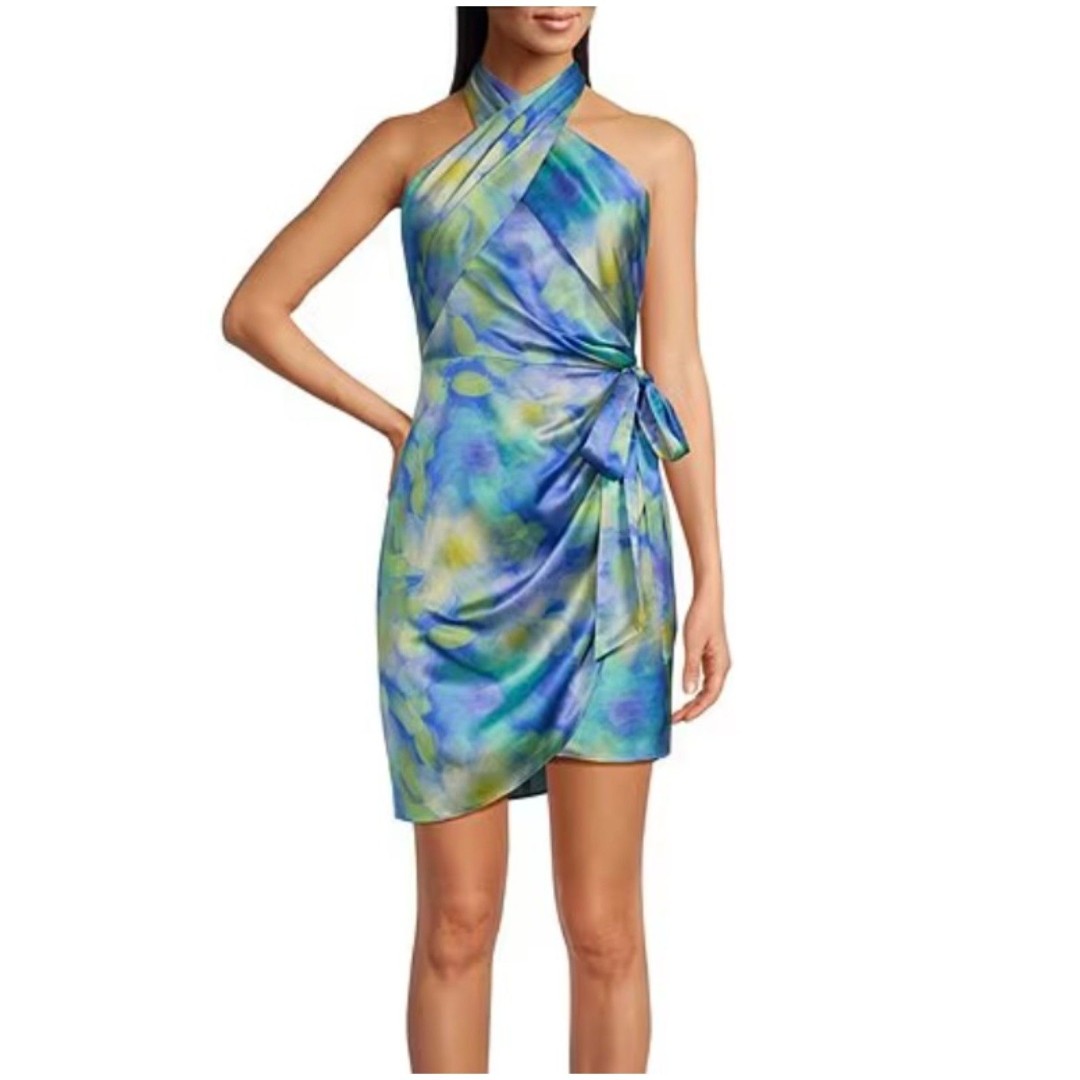 NWT Belle by Badgley Mischka Lexi Halter Twist Front Wrap Mini Dress - 2