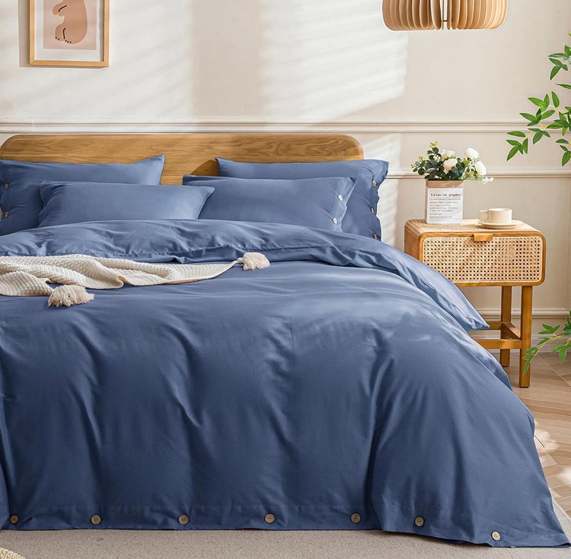 QUEEN - JellyMoni 100% Washed Cotton Duvet Cover & Shams w/ Button Closure