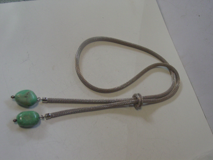 Silver Mesh Bolo Necklace w/ Turquoise Stones