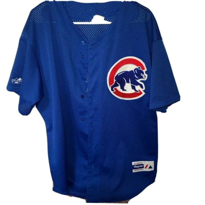 vtg USA Mens MAJESTIC #6540 Sz XL CHICAGO CUBS Mesh Button Front Shirt