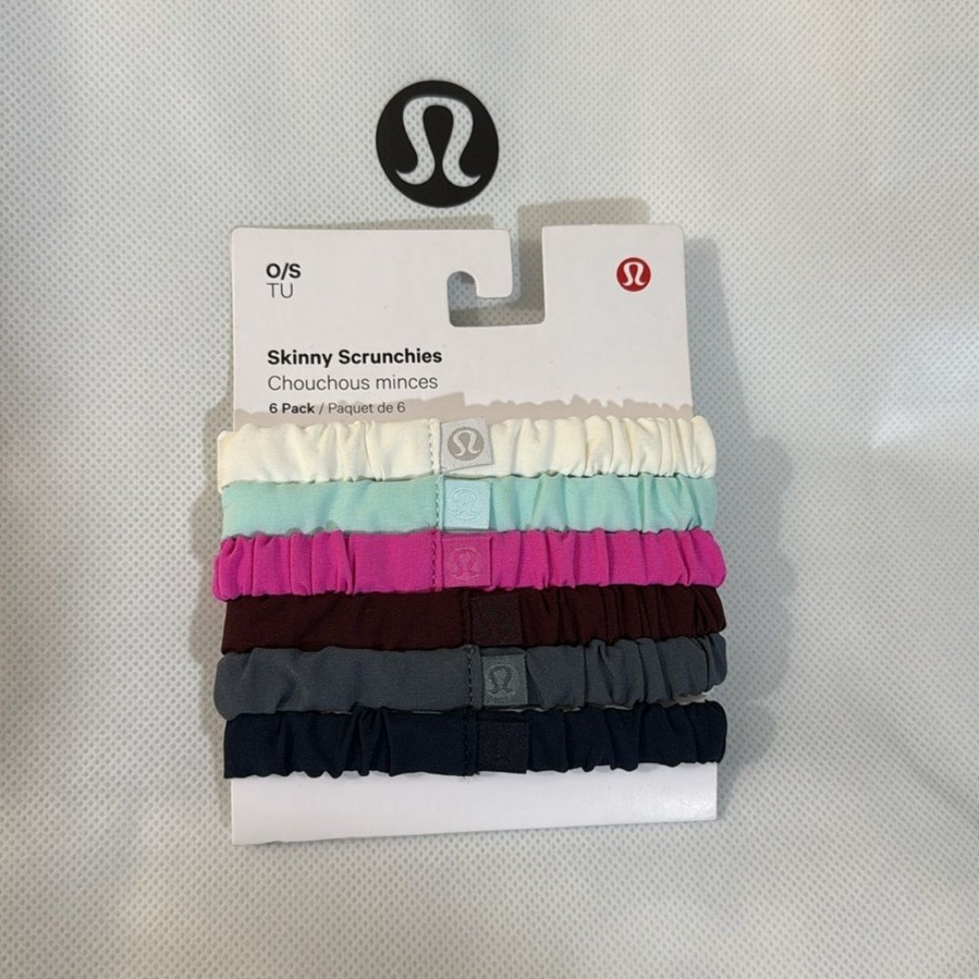 NWT Lululemon Skinny Scrunchies 6 Pack Pow Pink Garnet Ideal Mint Oil Grey Navy