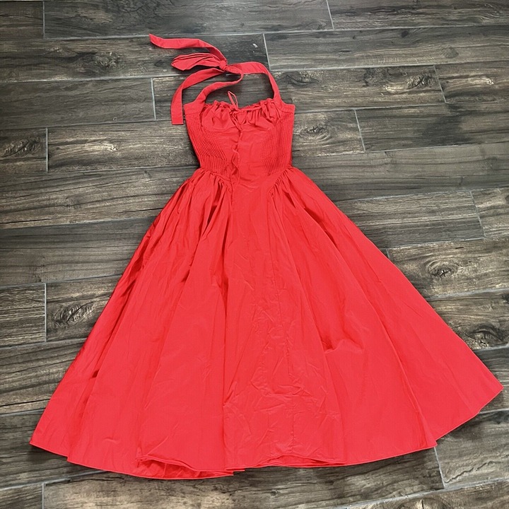 HOUSE OF CB, Adabella Italian Tomato Cotton Halter Sundress/Size XS-US (111)