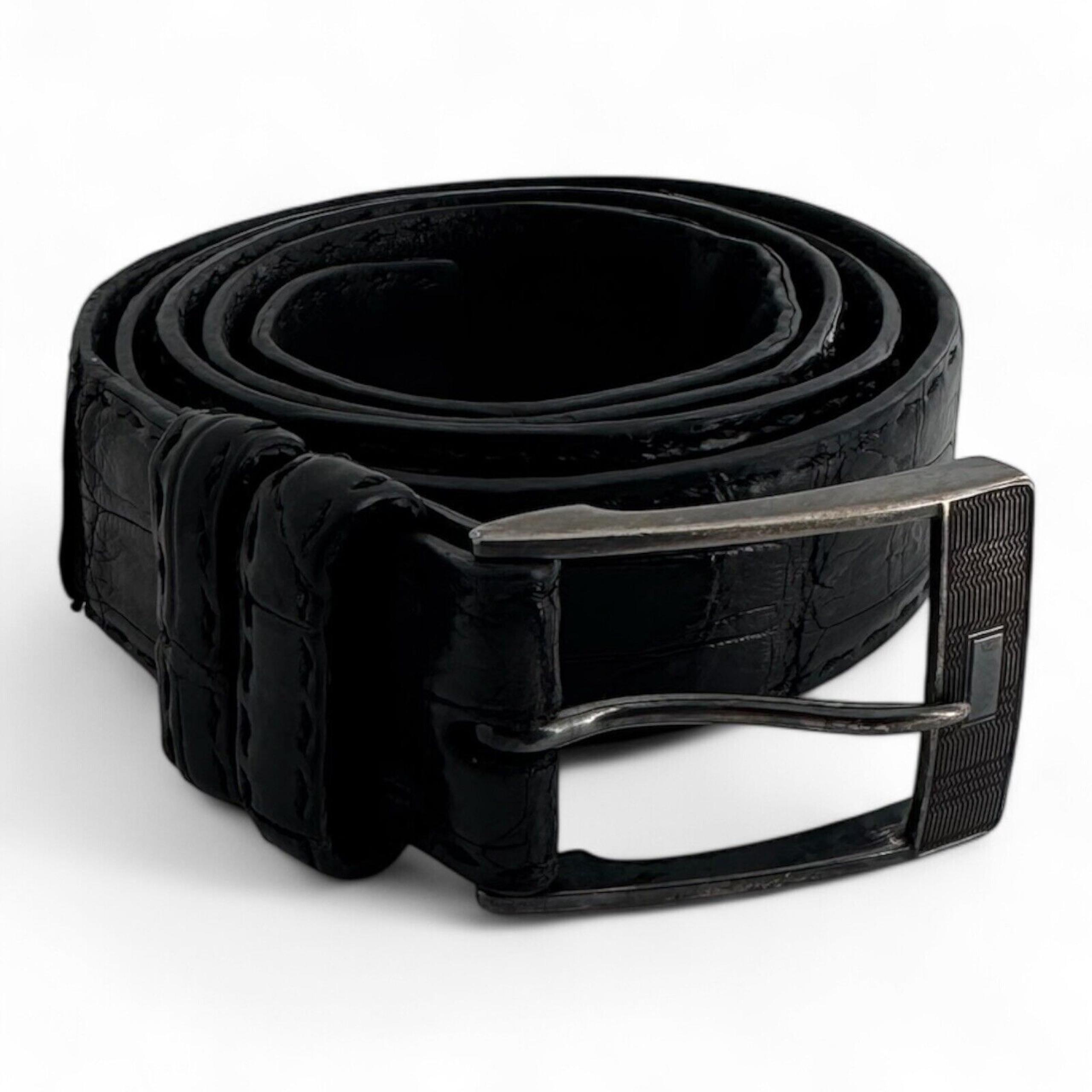 Kiton Napoli Black Leather Crocodile Belt Men's sz 46 $1900