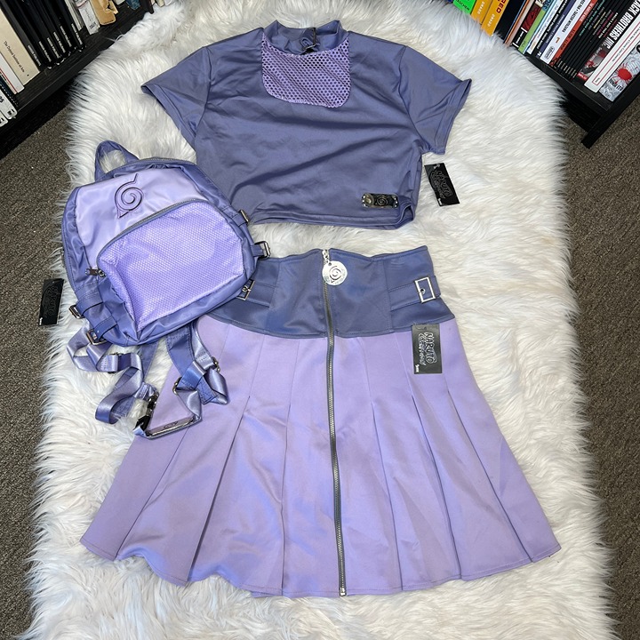 NARUTO SHIPPUDEN HINATA WOMENS COSPLAY OUTFIT W/ BACKPACK SKIRT SHIRT LARGE