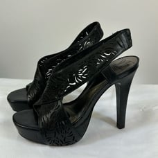 DVF Diane von Fürstenberg | Women’s 6M Black Laser Cut Out Slingback Heels Iris