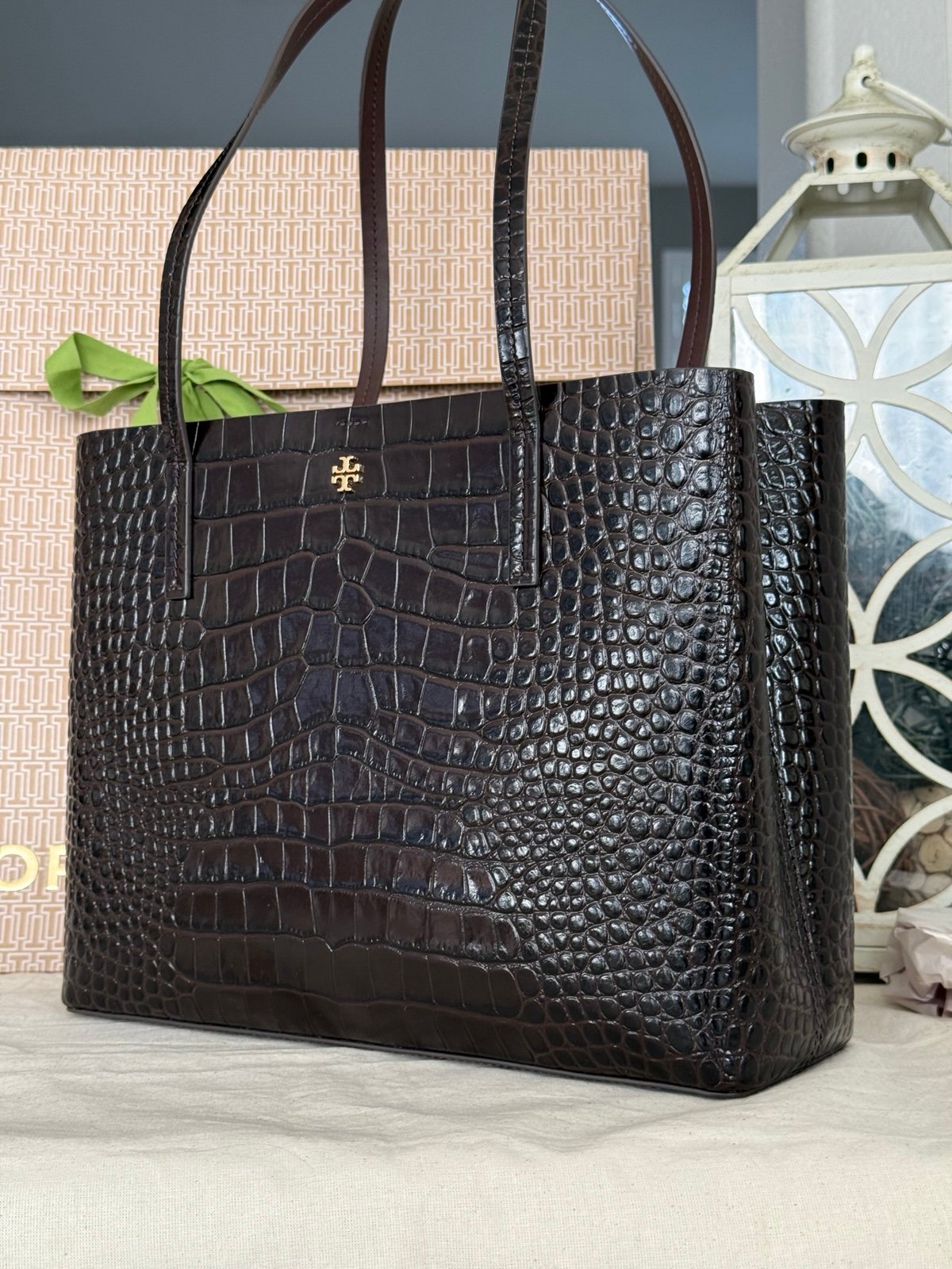 New Tory Burch BLAKE EMBOSSEDCENTER ZIP TOTE DARK MAHOGANY