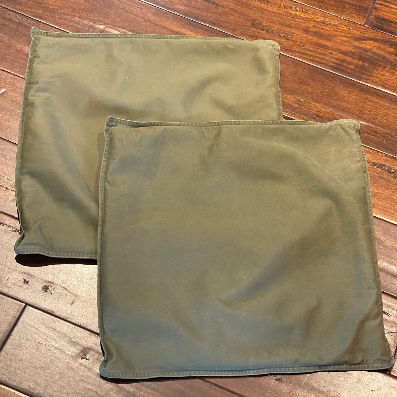 2 Pottery Barn black label khaki green 18” pillow shams
