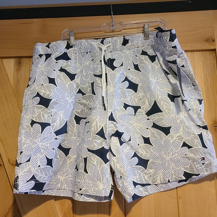 New! Tommy Hilfiger Mens XXL Blue Floral Swim Drawstring Trunks Shorts Maillot