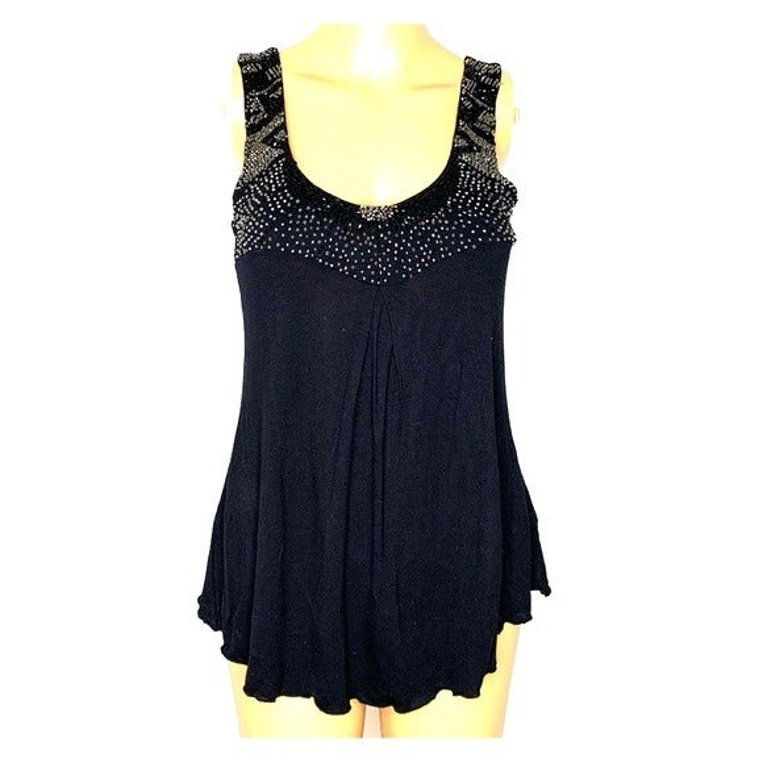Joie Beaded Swing Hem Black Tank Top