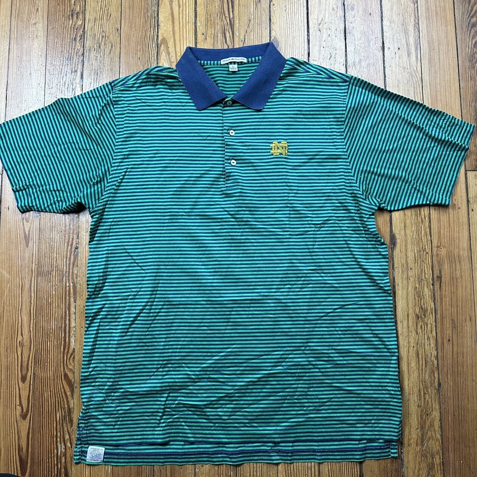 Peter Millar Polo Shirt Men's Extra Large Green Notre Dame Golf Striped Stretch